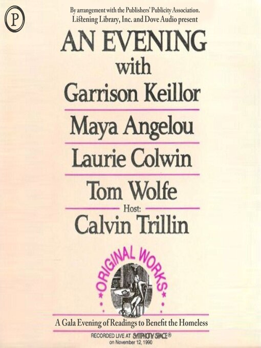 Title details for An Evening with Garrison Keillor, Maya Angelou, Laurie Colwin and Tom Wolfe by Garrison Keillor - Wait list